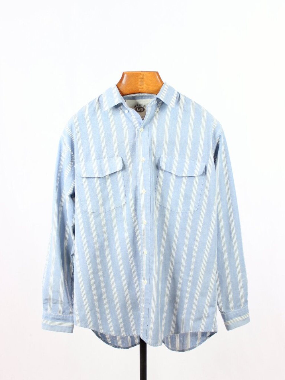 Vintage SYRACUSE Blue Striped Poly Cotton Chambray Button Down Shirt, Size L